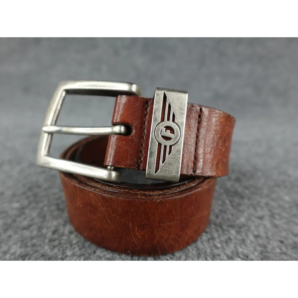 Fossil Men's Brown Leather‎ Belt Silver Buckle Casual Distressed Size 38